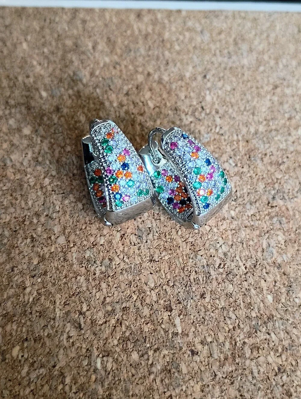New Silver Tone Multicolor Pavé Hoop Earrings - Women Jewelry